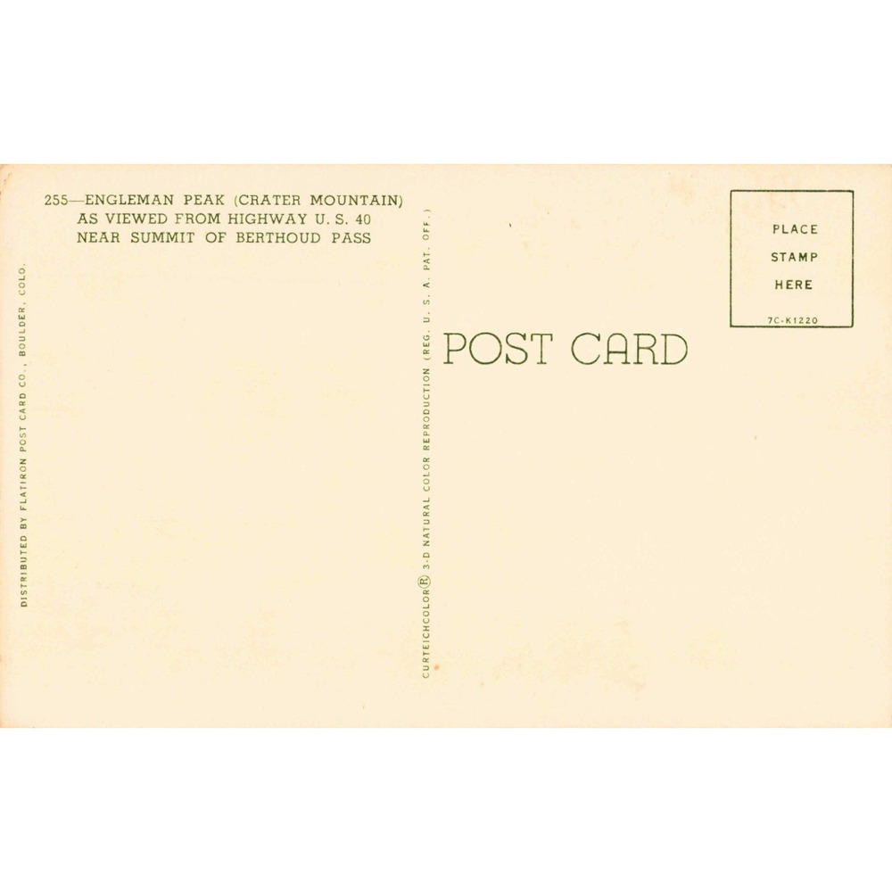 Engleman Peak Crater Mountain Berthoud Pass Colorado Vintage Postcard U.S. 40 - Picture 2 of 2